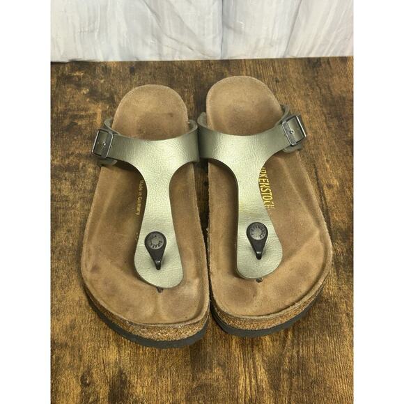 Birkenstock Women's Sz 37 W 6 M 4 Gizeh Green Leather Thong Slip On Sandals - Picture 2 of 12